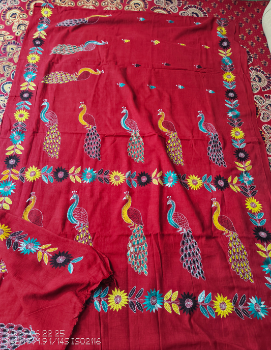 Cotton Kantha Stitch Saree