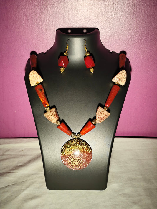 Artistic Fusion Necklace Set – Chemical Beads with Resin Pendant