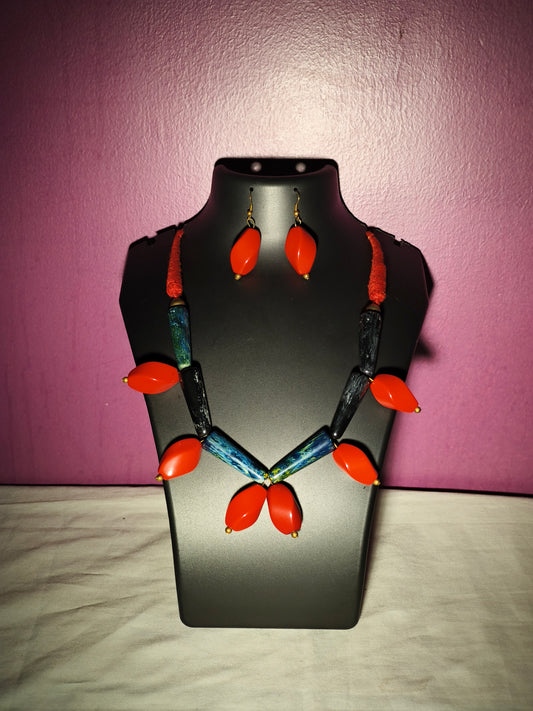 Bold Red Chemical Beads Necklace Set – Handcrafted Statement Jewellery